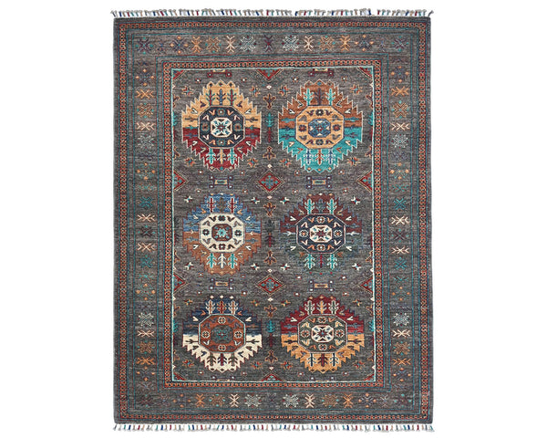 4x6 Gray Khurgeen Afghan Hand Knotted Wool Area Rug